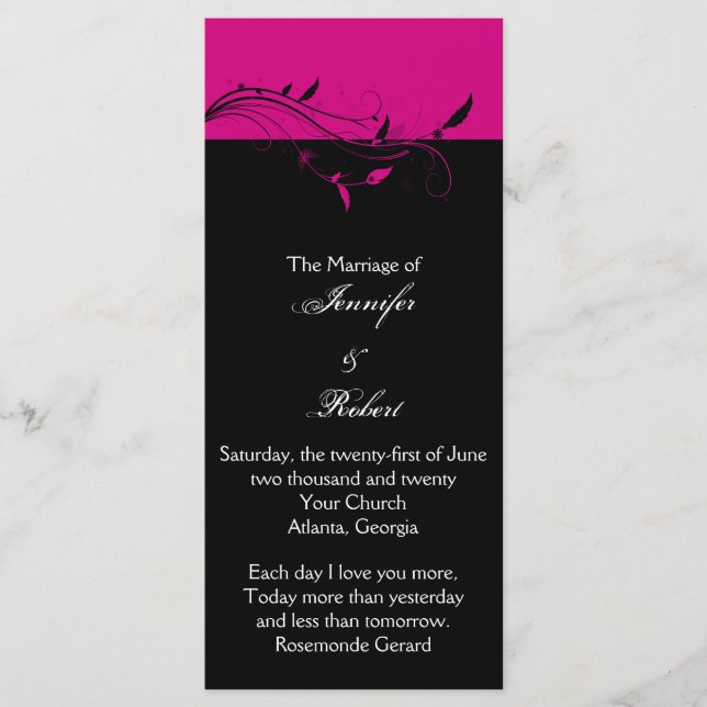 Hochzeitsprogramm für Fuchsien und Schwarze Flora Programm (Vorderseite)