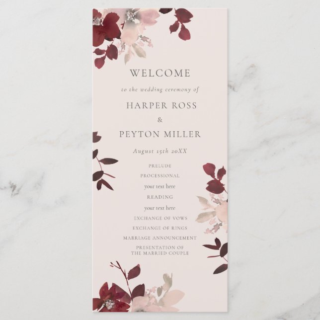 Hochzeitsprogramm für Garden Liebe Programm (Vorderseite)