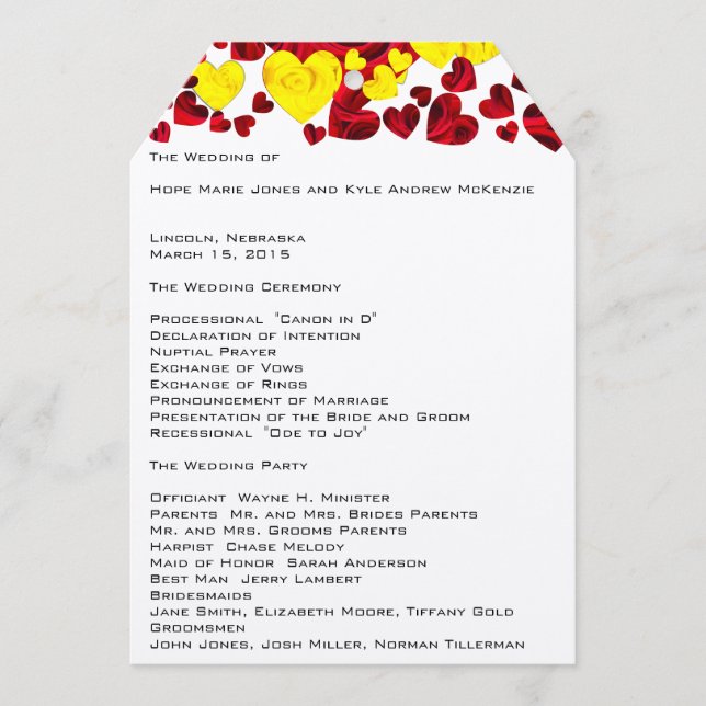 Hochzeitsprogramm für Gelb und Rote Rosen Programm (Vorderseite)