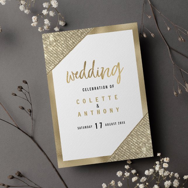 Hochzeitsprogramm für geometrisches Weißgold-Glitz Programm (Geometric white gold glitter glam Wedding Program)