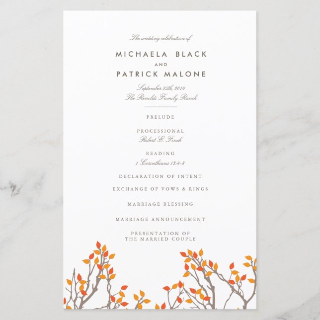 Hochzeitsprogramm für glanzvolle Branchen (Vorderseite)