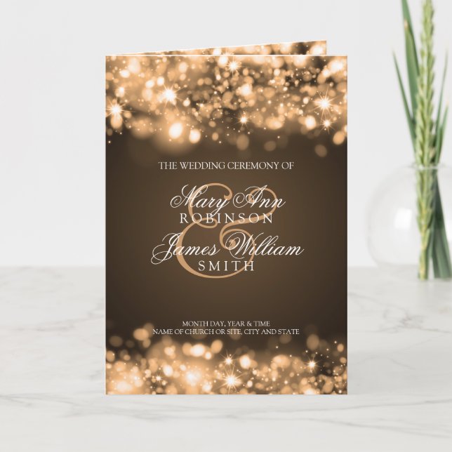 Hochzeitsprogramm für glühende Lichter Gold Programm (Vorderseite)