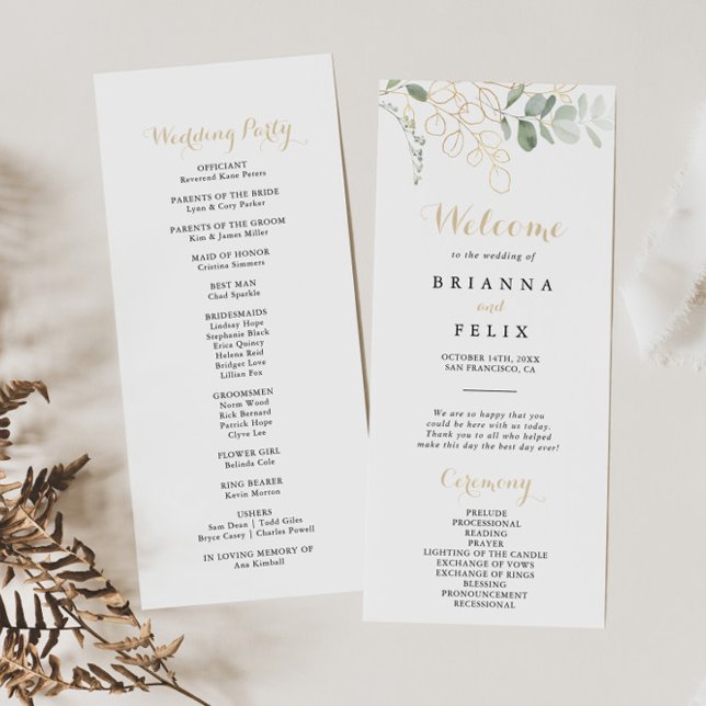 Hochzeitsprogramm für Gold Green Foliage Programm (Von Creator hochgeladen)