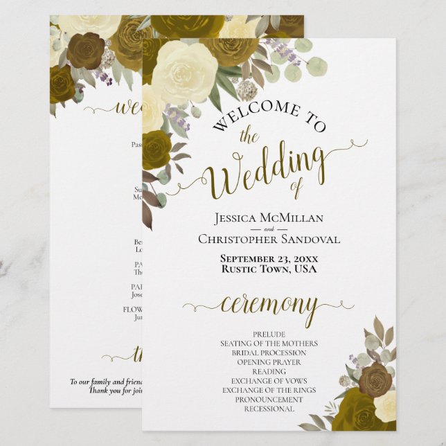 Hochzeitsprogramm für Gold und Gelb (Vorne/Hinten)