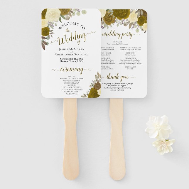 Hochzeitsprogramm für Gold und Gelb Fächer (Vorne und Hinten)