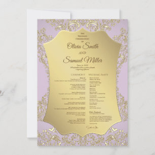 Hochzeitsprogramm für Gold und Rosa Einladung
