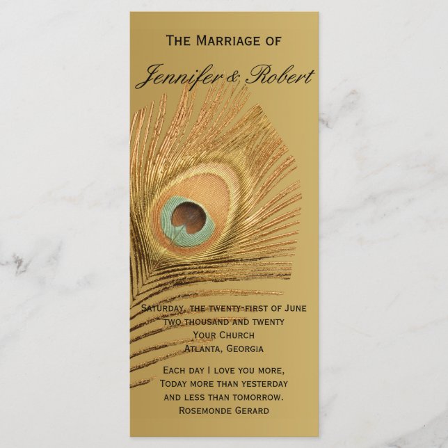 Hochzeitsprogramm für Golden Peacock Programm (Vorderseite)