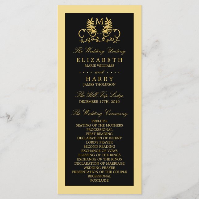 Hochzeitsprogramm für goldene Blumen Programm (Vorderseite)