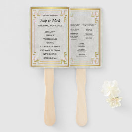 Hochzeitsprogramm für goldene Rahmen mit weißem Ma Fächer