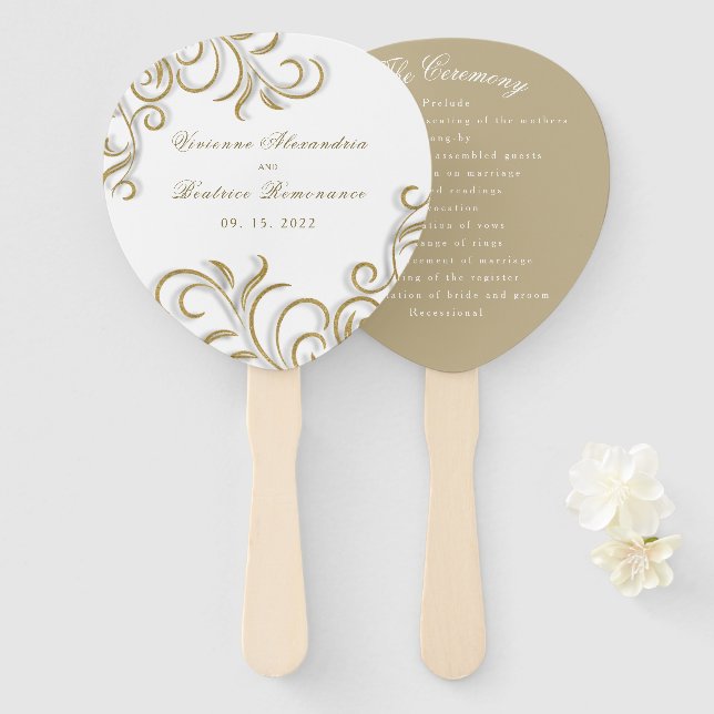 Hochzeitsprogramm für goldene Schriftrolle Fächer (Vorne und Hinten)