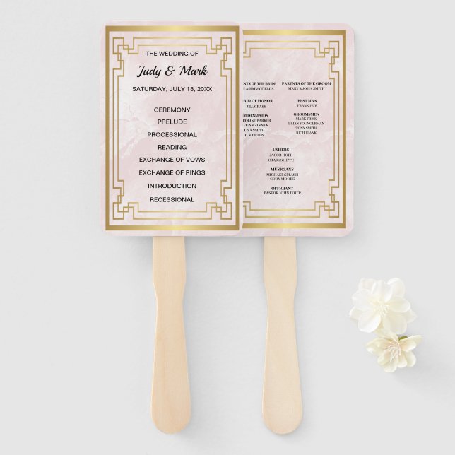 Hochzeitsprogramm für goldgeometrische Rahmen in r Fächer (Vorne und Hinten)