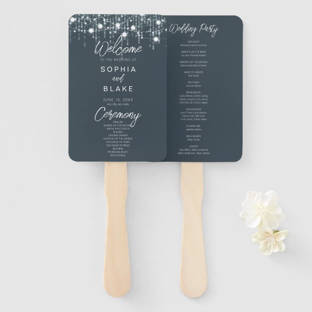 Hochzeitsprogramm für graue und weiße Hängematten Fächer (Vorne und Hinten)
