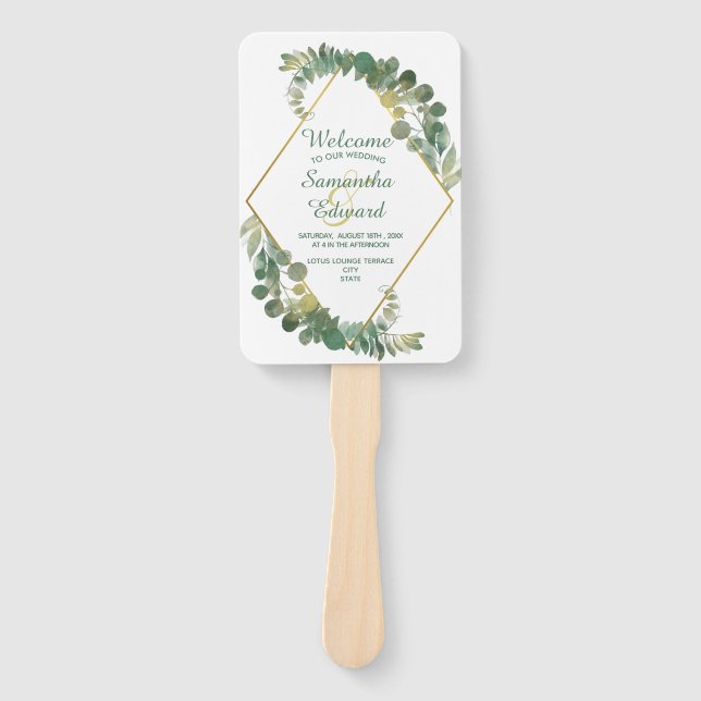 Hochzeitsprogramm für Green Foliage Gold Diamond F Fächer (Vorderseite)