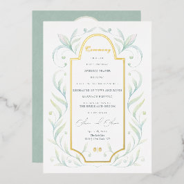 Hochzeitsprogramm für grüne Blätter Folieneinladung