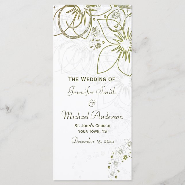 Hochzeitsprogramm für grüne und goldene einfache H Programm (Vorderseite)