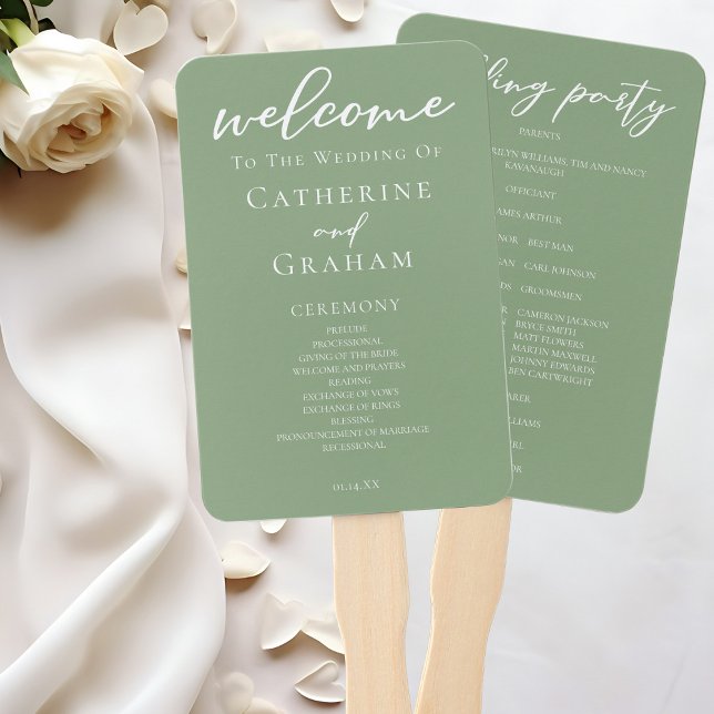 Hochzeitsprogramm für grüne weiße Typografie Fächer (Von Creator hochgeladen)