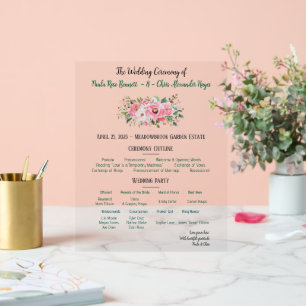 Hochzeitsprogramm für hellrosa Flora Acrylschild