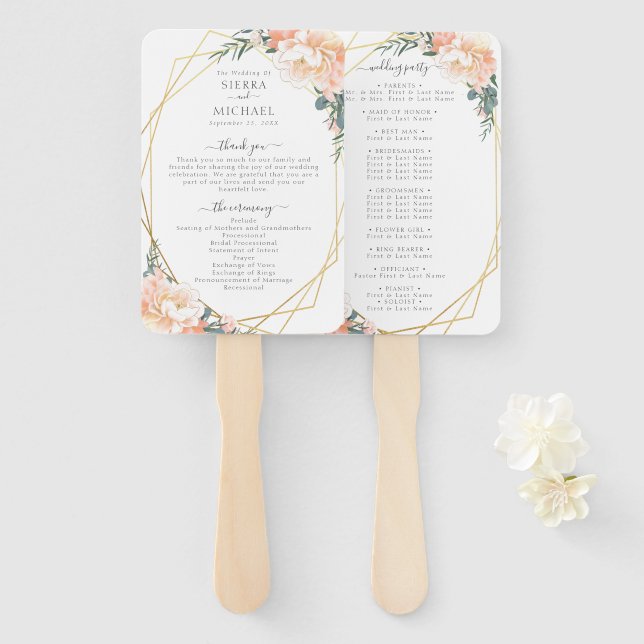 Hochzeitsprogramm für Hochzeitscreme mit Blütenpfi Fächer (Vorne und Hinten)