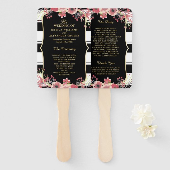 Hochzeitsprogramm für klassische Streifen Fächer (Vorne und Hinten)