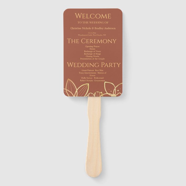 Hochzeitsprogramm für Kupfer und Gold Fächer (Vorderseite)