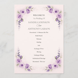 Hochzeitsprogramm für Lavendel und Blush Rose Programm