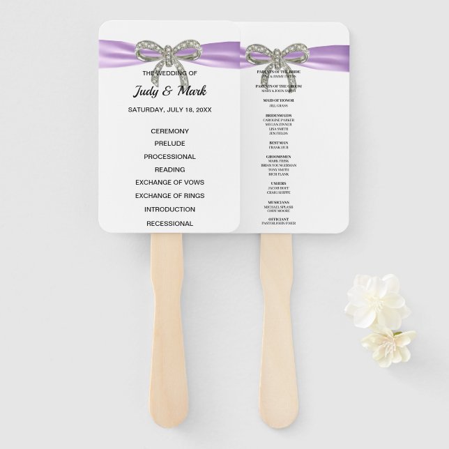 Hochzeitsprogramm für lila Diamantbohren Fächer (Vorne und Hinten)