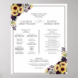 Hochzeitsprogramm für Lila Sonnenblumen Poster