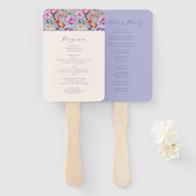 Hochzeitsprogramm für lila Stickereien Blume Fächer (Vorne und Hinten)