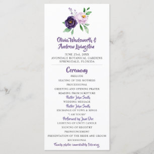 Hochzeitsprogramm für lila und Lavendel Programm