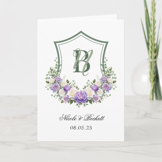 Hochzeitsprogramm für lila weißes Wappen Programm (Vorderseite)