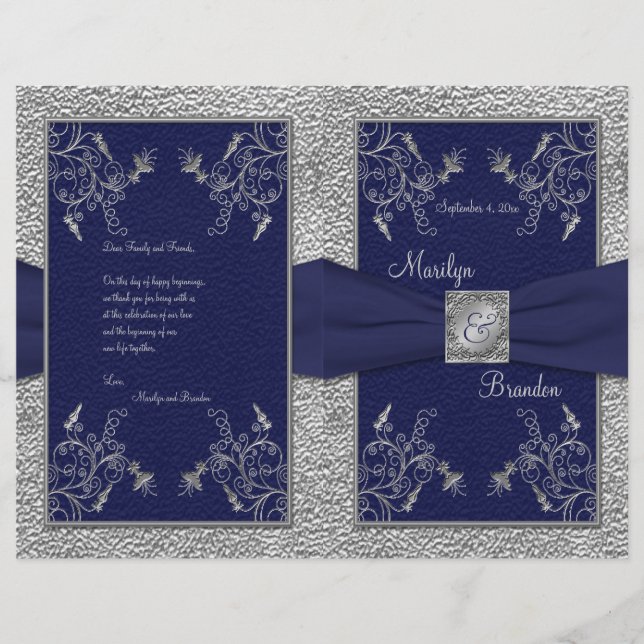 Hochzeitsprogramm für Marine und Pewter (Vorderseite)