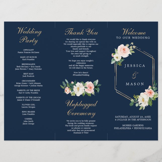 Hochzeitsprogramm für Marineblau (Vorne)