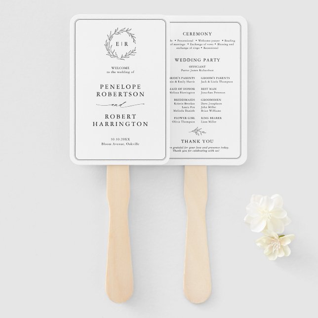 Hochzeitsprogramm für Minimalistisches Schwarz-Wei Fächer (Vorne und Hinten)