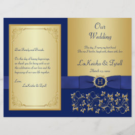 Hochzeitsprogramm für mit Monogramm Blau, Gold