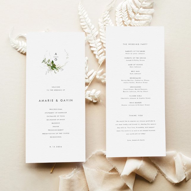 Hochzeitsprogramm für moderne Grünpflanzen Programm (Modern Greenery Wedding Program)