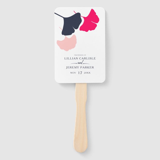 Hochzeitsprogramm für moderne Marine- und Rosa-Gin Fächer (Vorderseite)