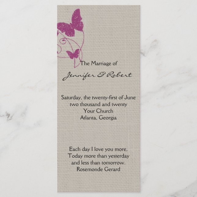 Hochzeitsprogramm für Mulberry Glitzer Butterfly L Programm (Vorderseite)