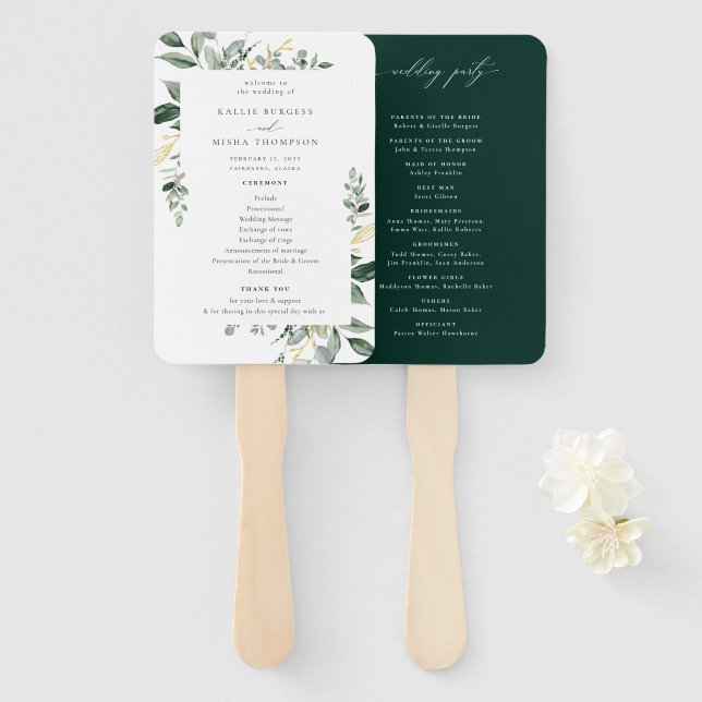 Hochzeitsprogramm für natürliche botanische Pflanz Fächer (Vorne und Hinten)
