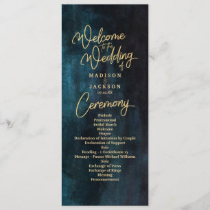 Hochzeitsprogramm für Navy Blue & Aquamarin Waterc Programm