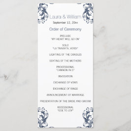 Hochzeitsprogramm für Navy Blue Damask Programm