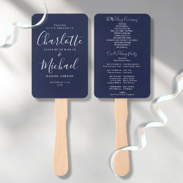 Hochzeitsprogramm für Navy Blue Elegant Fächer