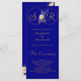 Hochzeitsprogramm für Navy Blue Gold Monogram