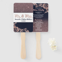 Hochzeitsprogramm für Navy Blue Rose Gold Glitzer