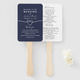 Hochzeitsprogramm für Navy Blue Script Fächer