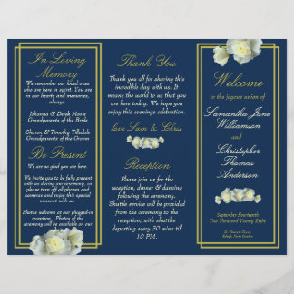 Hochzeitsprogramm für Navy Blue-Script-Rose