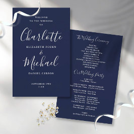 Hochzeitsprogramm für Navy Blue Signature Script