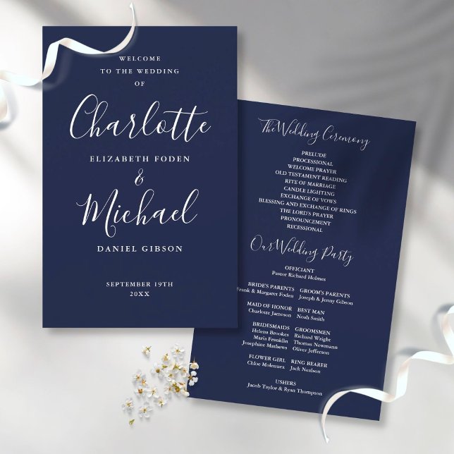 Hochzeitsprogramm für Navy Blue Signature Script (Von Creator hochgeladen)