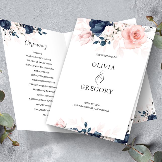 Hochzeitsprogramm für Navy Blue und Blush Pink (Von Creator hochgeladen)