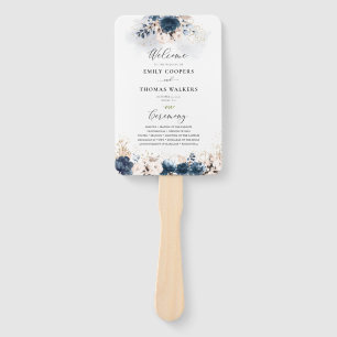 Hochzeitsprogramm für Navy Blue und Dusty Rose Han Fächer