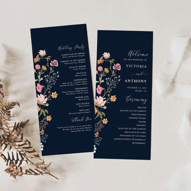 Hochzeitsprogramm für Navy Blue Wildblumen Programm (Von Creator hochgeladen)